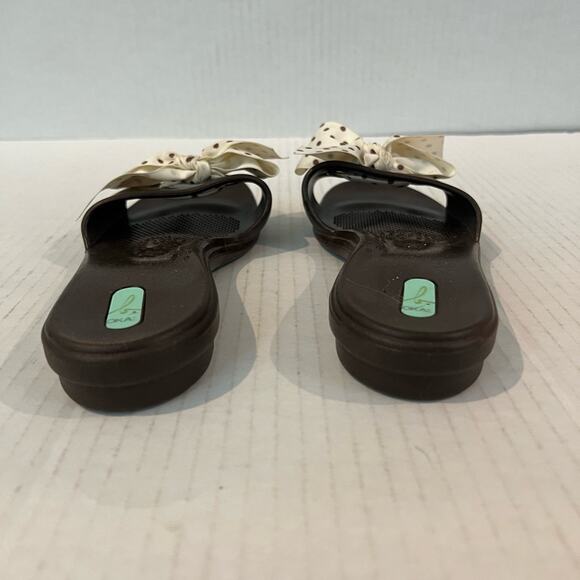 Oka B Okabashi Madison Brown Slides Cream Polkadot Bow FlipFlop Sandal M - Picture 5 of 11